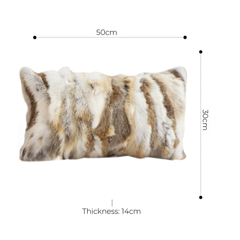 2X 30cm Coffee Rabbit Fur Lumbar Pillow Warm Cozy Decorative Cushion Home Decor