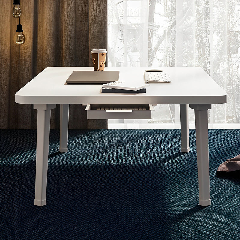White Square Floor Table Particleboard 60x60x35cm Space Saving Mini Drawer