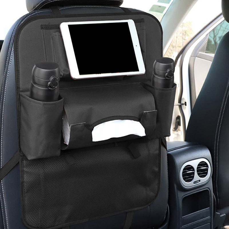 PVC Leather Car Back Seat Storage Organizer Multi-Pocket iPad Holder Black