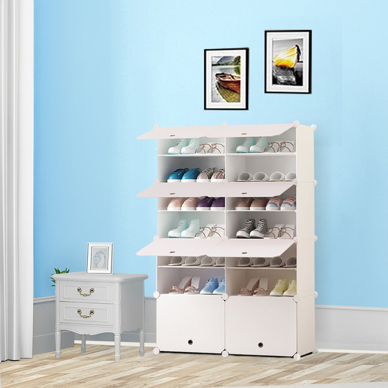 7 Tier 2 Column White Polypropylene Shoe Rack Organizer With Cover 85x32x126cm