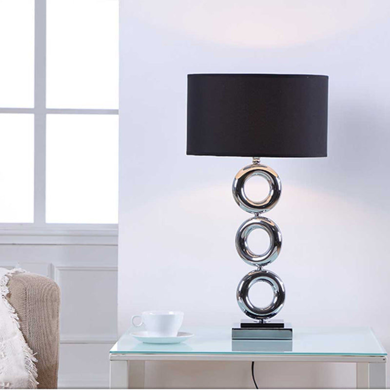 Table Lamp Industrial Metal Base Fabric Drum Shade 35cm X 65cm