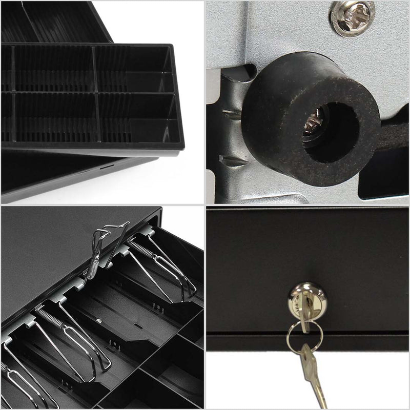 2X Heavy Duty Electronic Cash Drawer 4 Bills 8 Coins USB Black Slot18.1 Inch