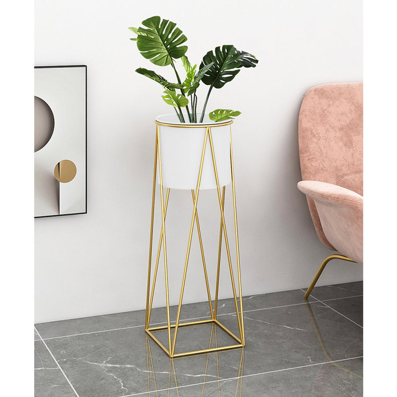 50cm Gold Iron Corner Plant Stand Enamel White Pot Tall Slim 18x20cm