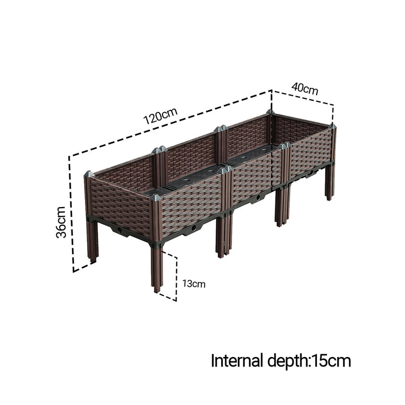 2X 120cm Raised Garden Bed Plastic Dark Brown Self Watering With Legs