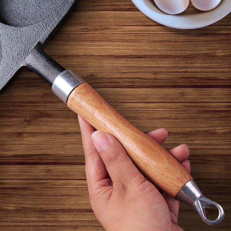 4 Mold Cast Iron Egg Pancake Omelette Pan Wood Handle Non Stick Induction Safe