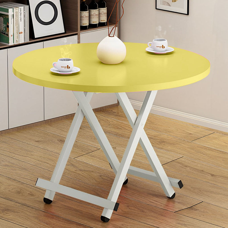 2X Yellow Round Dining Table Mdf 60cm Aluminum Alloy Legs Portable