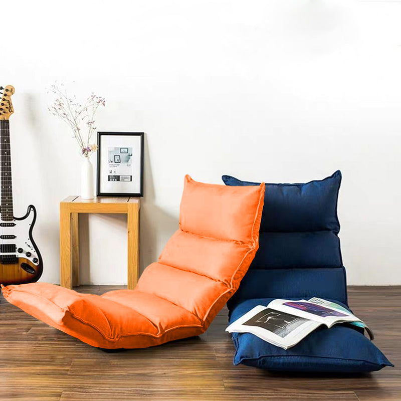 Foldable Suede Floor Sofa Bed Recliner Chair 5 Angles Orange 130cm