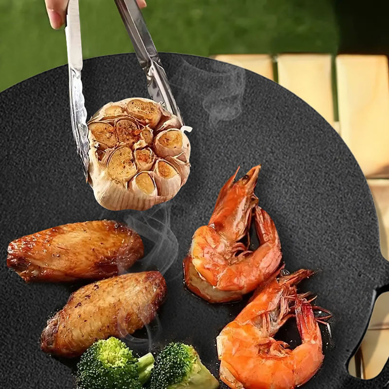 Cast Iron Crepe Pan 37cm Pre Seasoned Non Stick Shallow Raised Edges