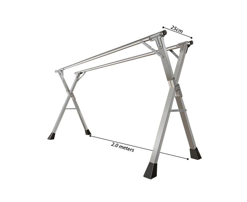 2X 2m Stainless Steel Clothes Drying Rack Foldable Portable Silver 40kg Capacity