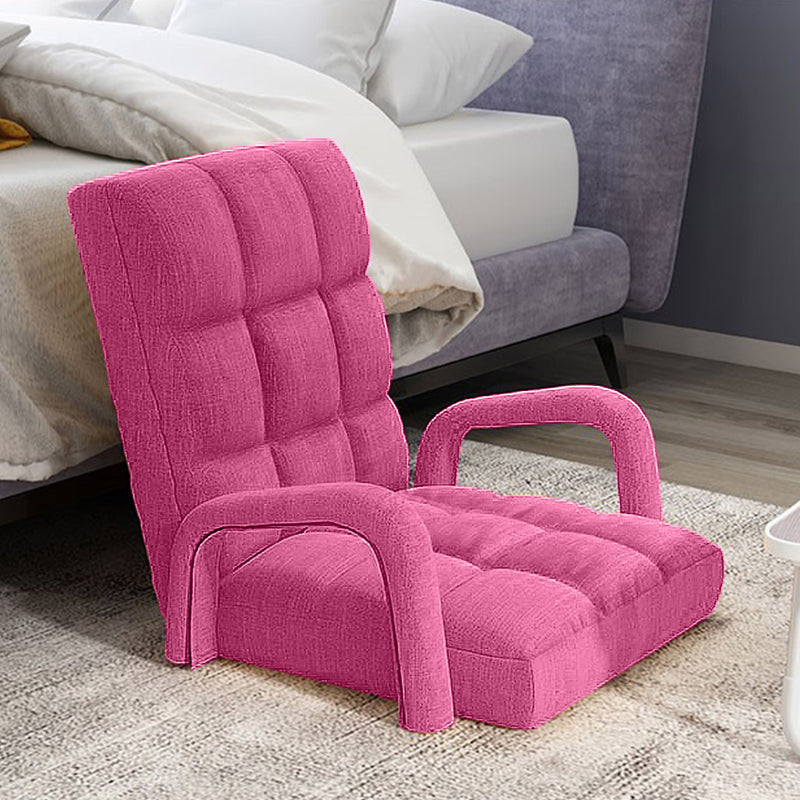 4X Foldable Linen Floor Recliner Chair With Armrest 135x58x20cm Adjustable Pink