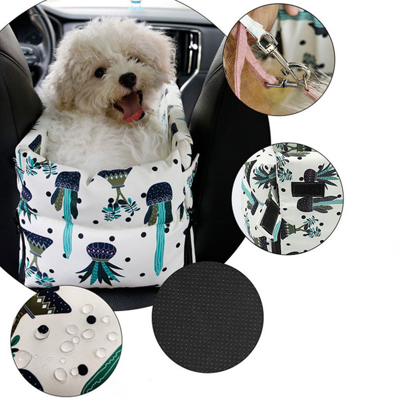 2X Car Console Pet Bed Portable Suede Waterproof 42x23x24cm White Botanical