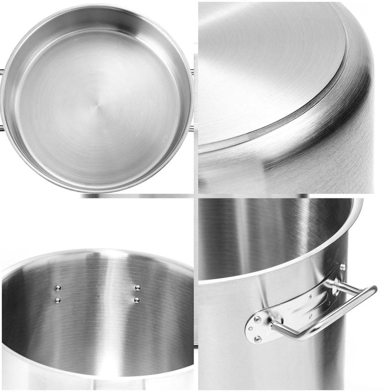 Stainless Steel Stock Pot 17L Thick Base Induction Compatible Commercial Use
