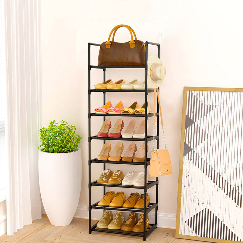 8 Tier Shoe Rack With Handle Plastic Coated Iron PP 45x28x140cm Black 9kg