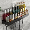 50cm Black Wall Mounted Aluminum Kitchen Spice Storage Rack with Hooks