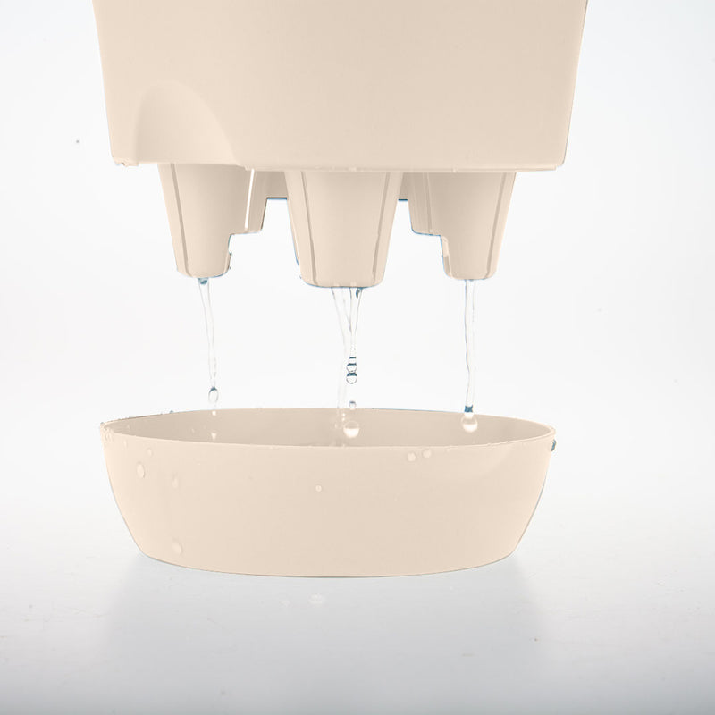 Plastic Self Watering Planter Pot Indoor Outdoor Beige 19.5 cm Set of 3