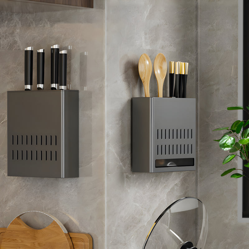 2X Aluminum Wall Mounted Kitchen Knife Storage Rack Space Saving Organizer Black