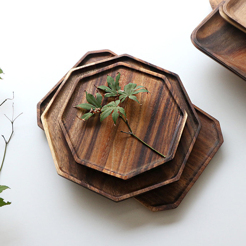 Acacia Wood Octagon Serving Tray 20cm Oak Brown Charcuterie Board