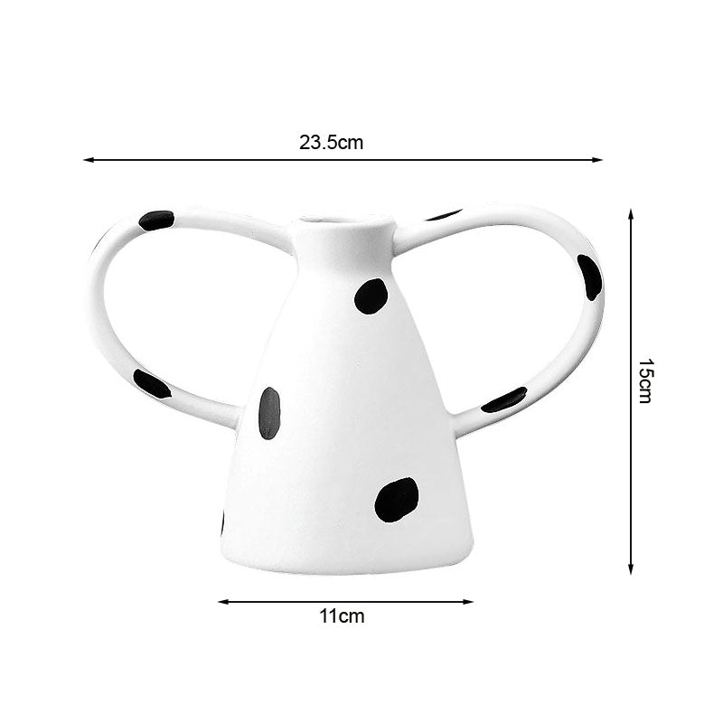 Ornament Vase Ceramic 23.5x11x15cm Polka Dot Handcrafted White