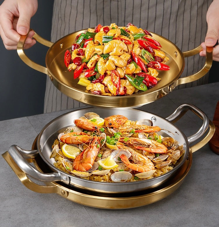 26cm Dry Pot Gold Plated 202 Stainless Steel Even Heat Distribution