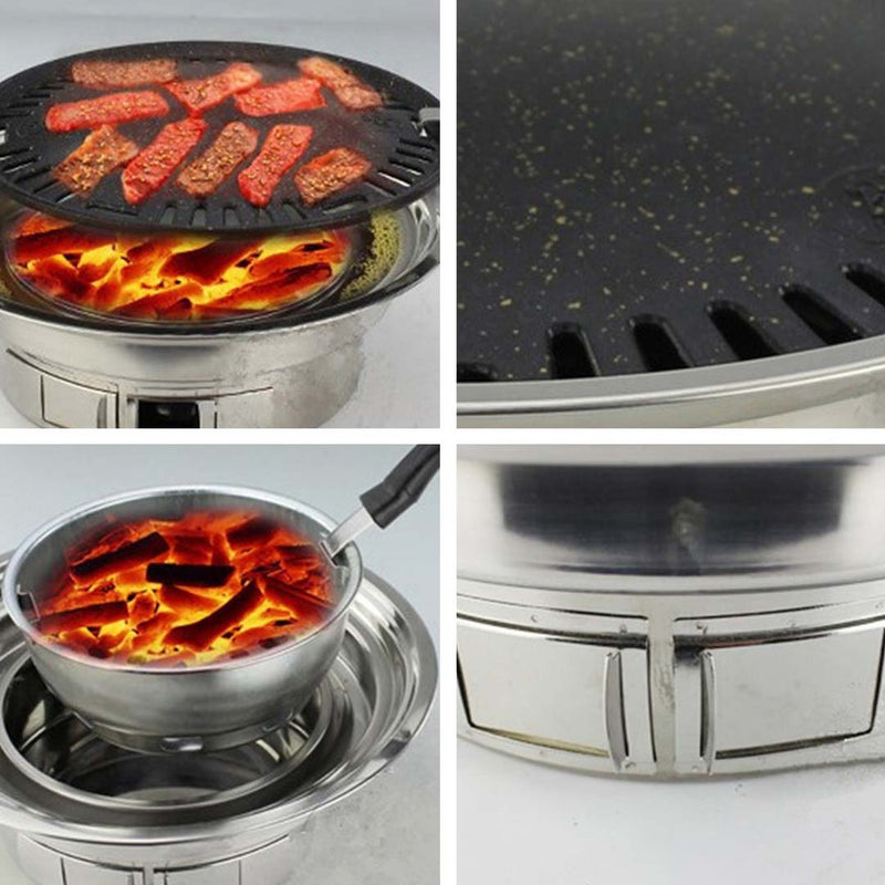 2X Portable Charcoal Grill Stainless Steel Agalmatolite Plate 340mm Smokeless