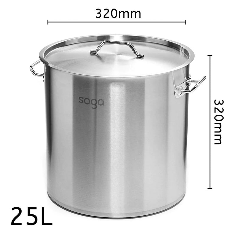 25L Stainless Steel Stockpot 18/10 Commercial Induction Thick Sandwich Bottom