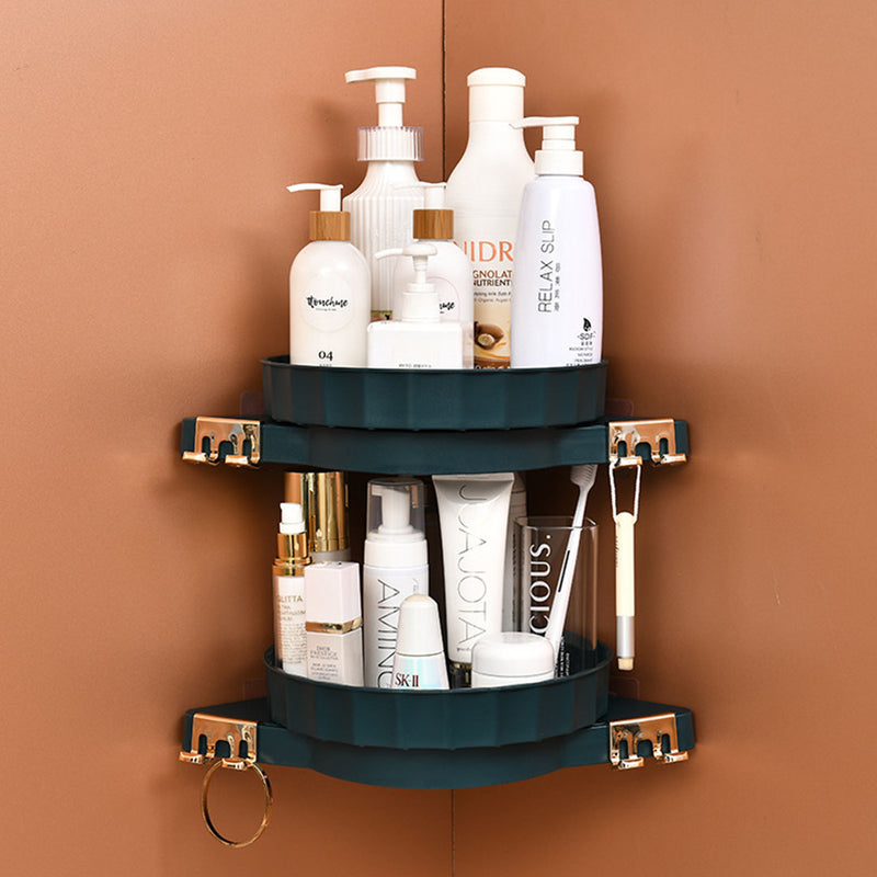 2X Green Wall Mounted Rotating Bathroom Rack 360 Degree Adhesive Storage Shelf