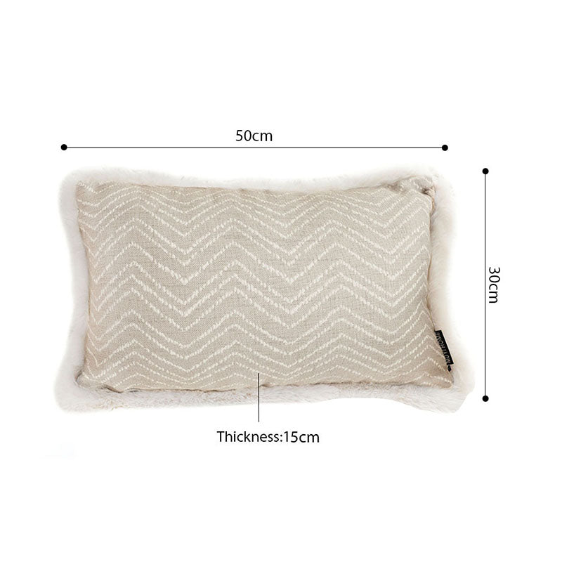 2X 30x50cm 15cm Velvet Herringbone Lumbar Cushion Plush Throw Pillow Cream