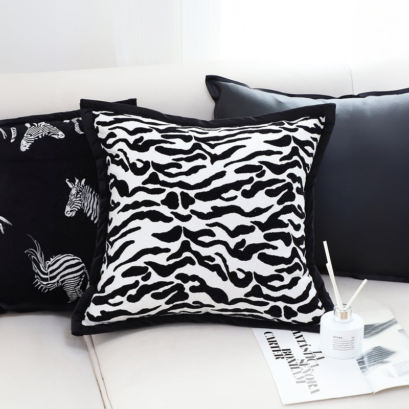 2X 45cm Black White Luxury Decorative Cushion Mottled Texture Square Pillow