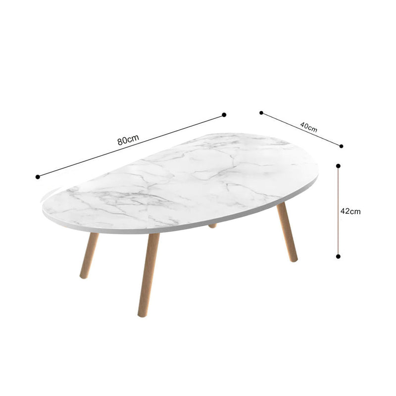 White Stone Pattern Coffee Table 80x40cm Wood Legs Nordic Modern