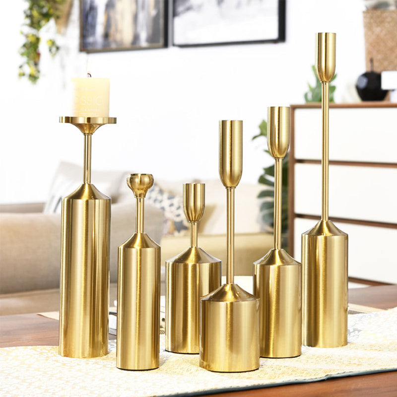 6pcs Gold Iron Candle Holder Set Luxury Tapered Rustproof Home Decor Gift