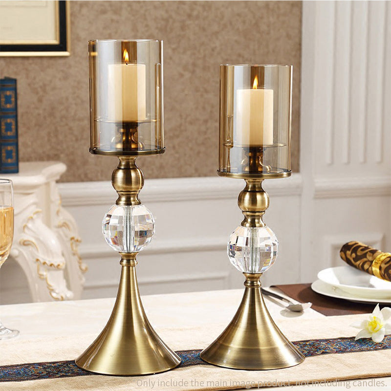 Glass Metal Candle Holder Stand 43cm 38cm Home Wedding Decoration Set of 2