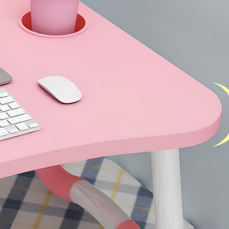 Pink Portable Bed Table MDF Kids Desk Folding Adjustable Stand with Cup-Holder