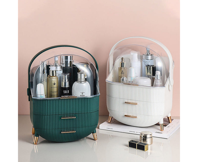 2X White Makeup Storage Organizer 29cm Plastic Dustproof Skincare Holder