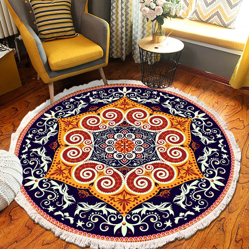 2X 90cm Round Mandala Polyester Area Rug Anti Slip Backing