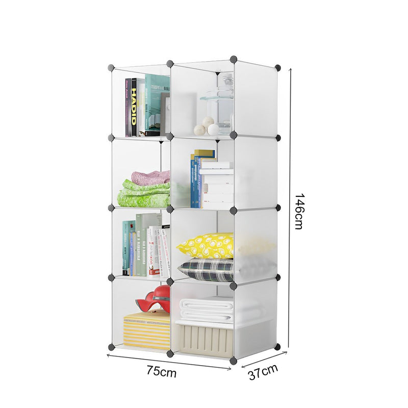 2X 8 Cube Transparent Polypropylene Stackable Shelf Box 75x37x146cm
