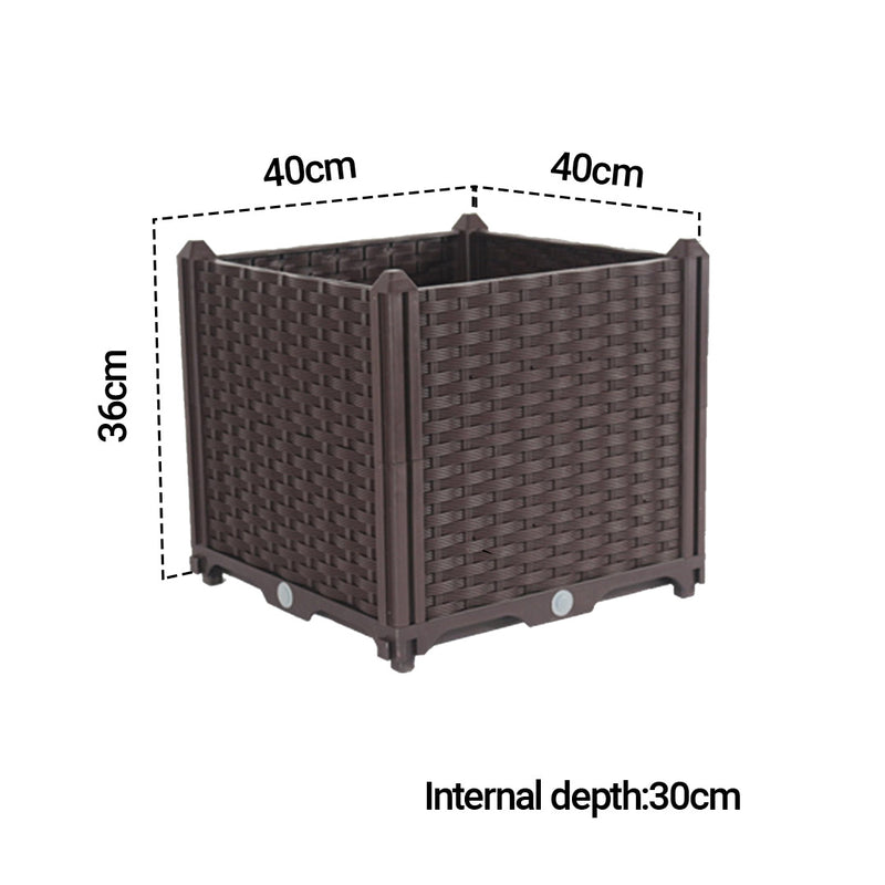 40cm Square Plastic Raised Planter Box Self Watering Dark Brown