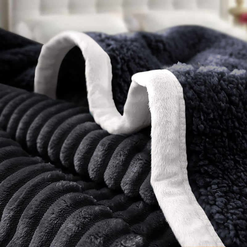 2X Black Thick Flannel Blanket Double Sided Cozy Fleece Warm Coverlet 200x220cm