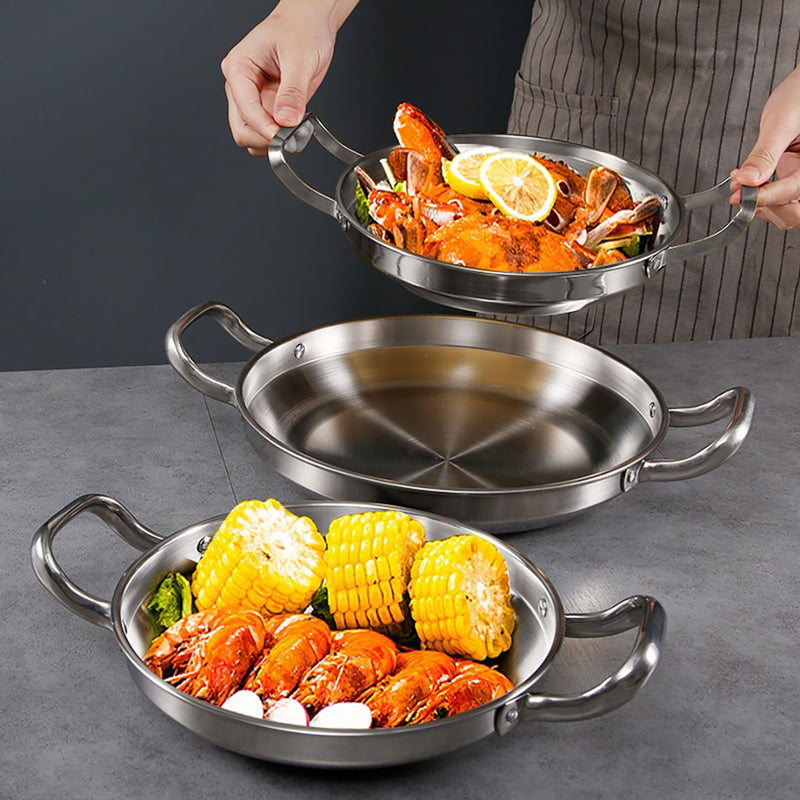 26cm Stainless Steel Dry Pot Silver Ergonomic Handles Even Heat Distribution