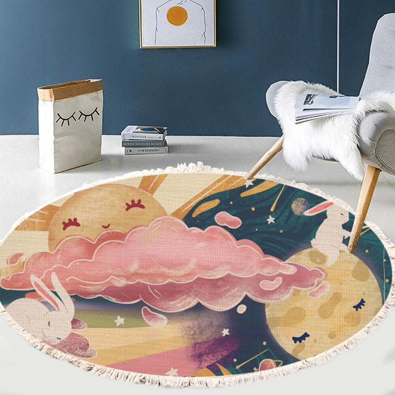 2X Round Tassels Carpet Area Rug 120cm Boho Clouds Sky Multicolor Non-Slip