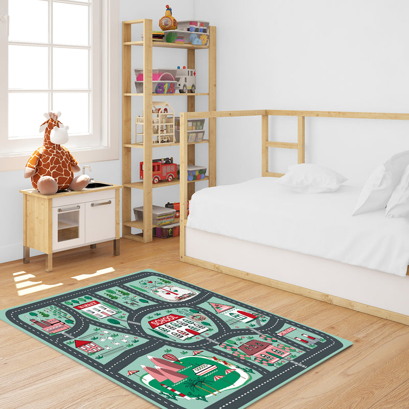 2X 120cm Kids Play Mat Educational Street Map Rug Soft Durable Multicolor