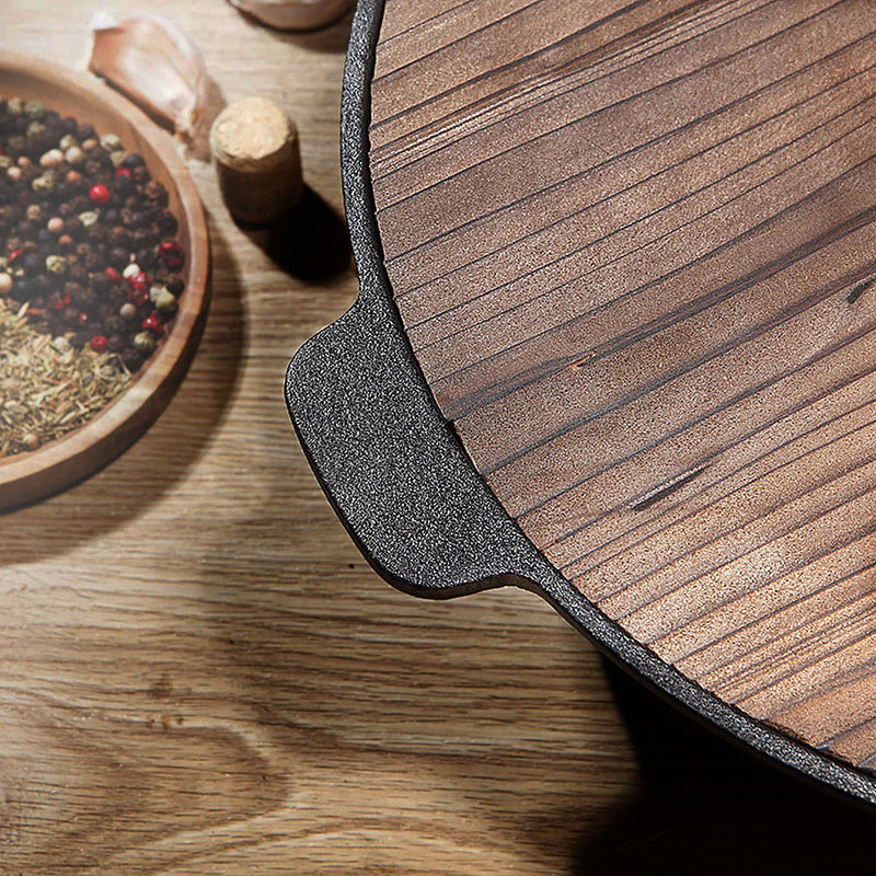 2X 31cm Cast Iron Wok Fry Pan Black Wood Handle Nonstick Induction