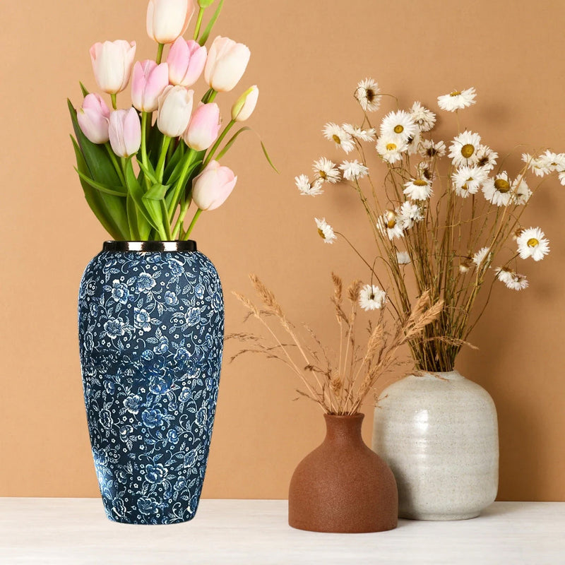 Large Ceramic Flower Vase 35x17cm Blue White Mini Floral Elegant Handcrafted