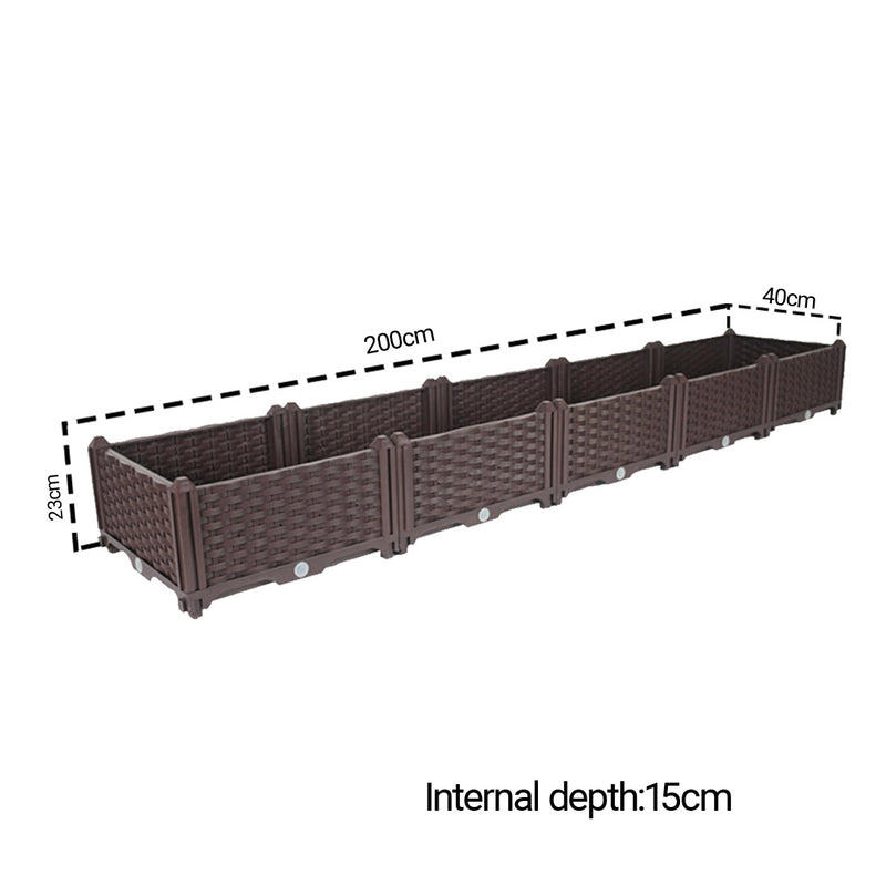 2X Raised Garden Bed Polypropylene 200cm X 40cm X 23cm Dark Brown Self Watering