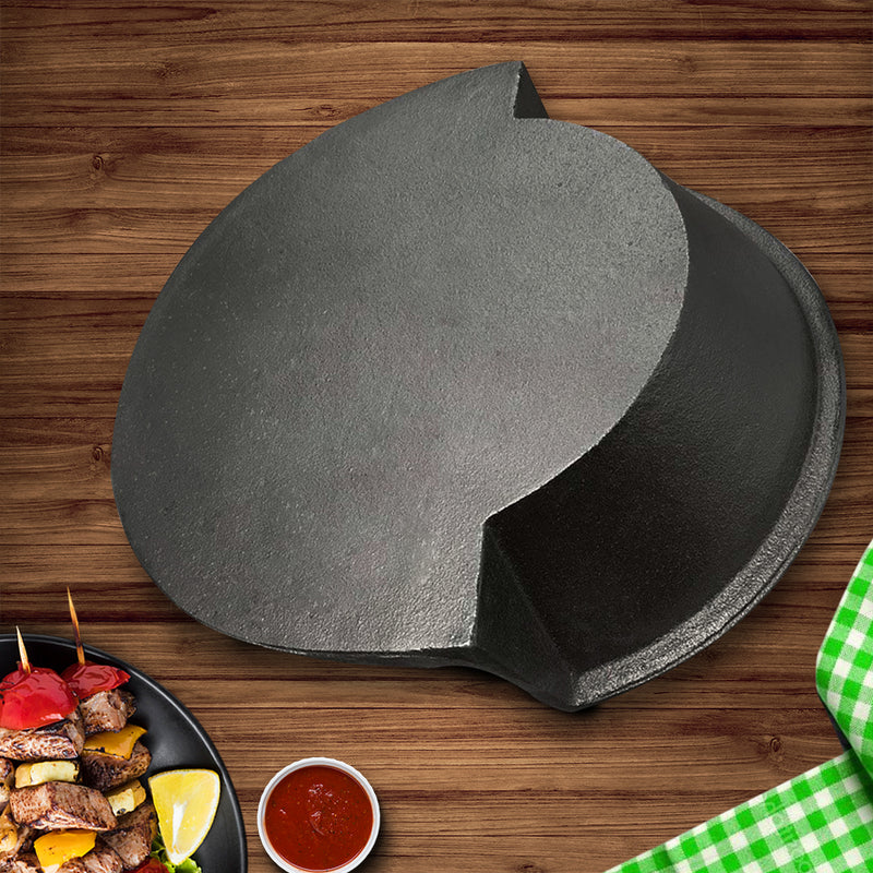 2 In 1 Cast Iron Skillet Griddle BBQ Steamboat Pot Non-Stick 23cm Black
