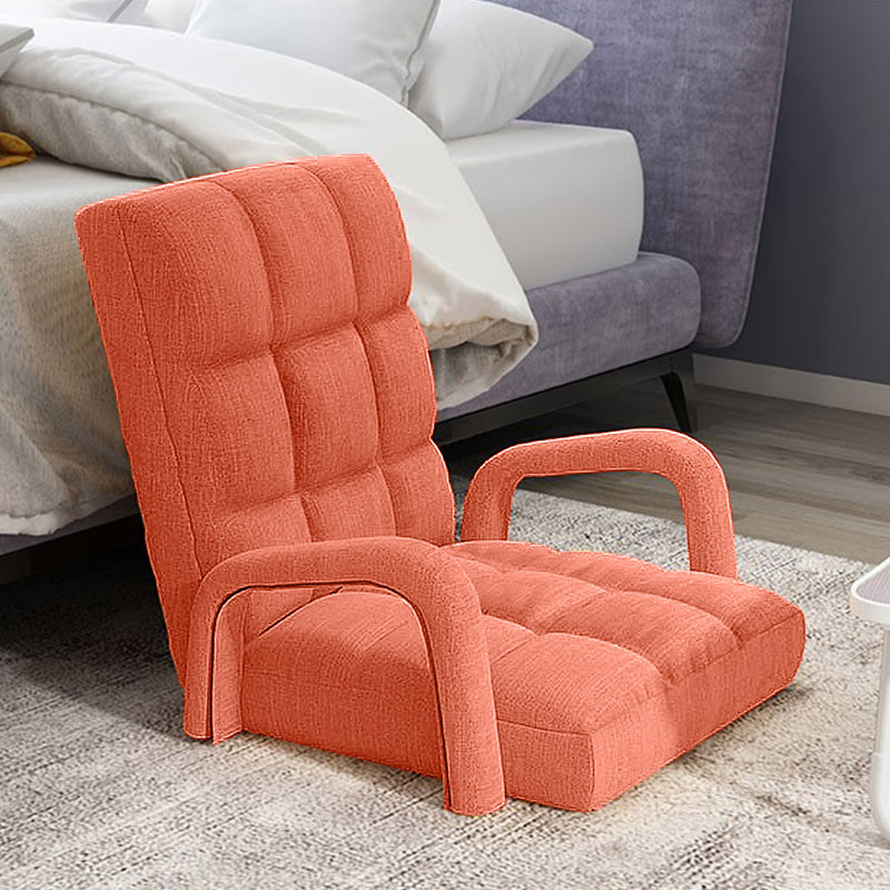 Foldable Lounge Chair Adjustable Recliner Linen Fabric with Armrest Orange