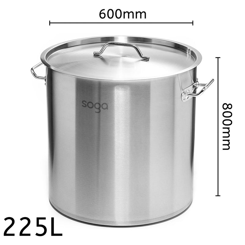 Commercial Grade Stainless Steel Stock Pot 225L 60cmx80cm Thick Bottom Induction