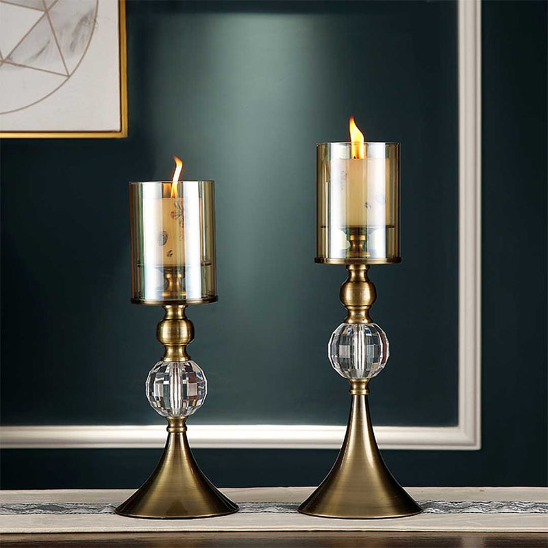 2X Glass Metal Candle Holder 38cm Stand Home Wedding Decor Indoor Outdoor