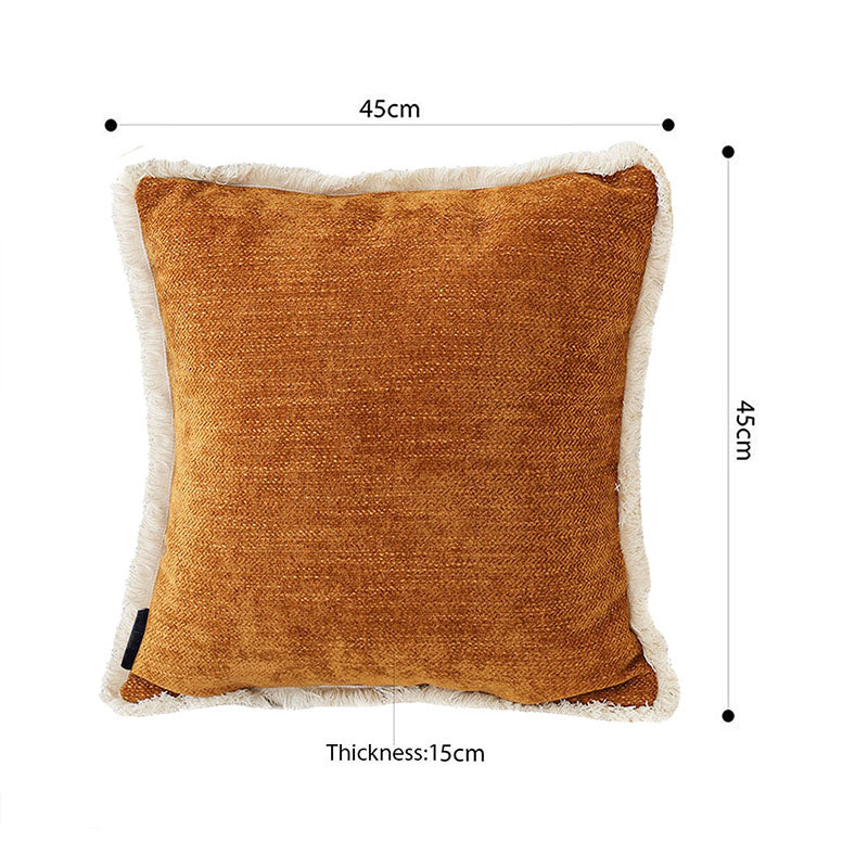 45cm Square Plush Velvet Chenille Tassel Throw Pillow Sunset Orange