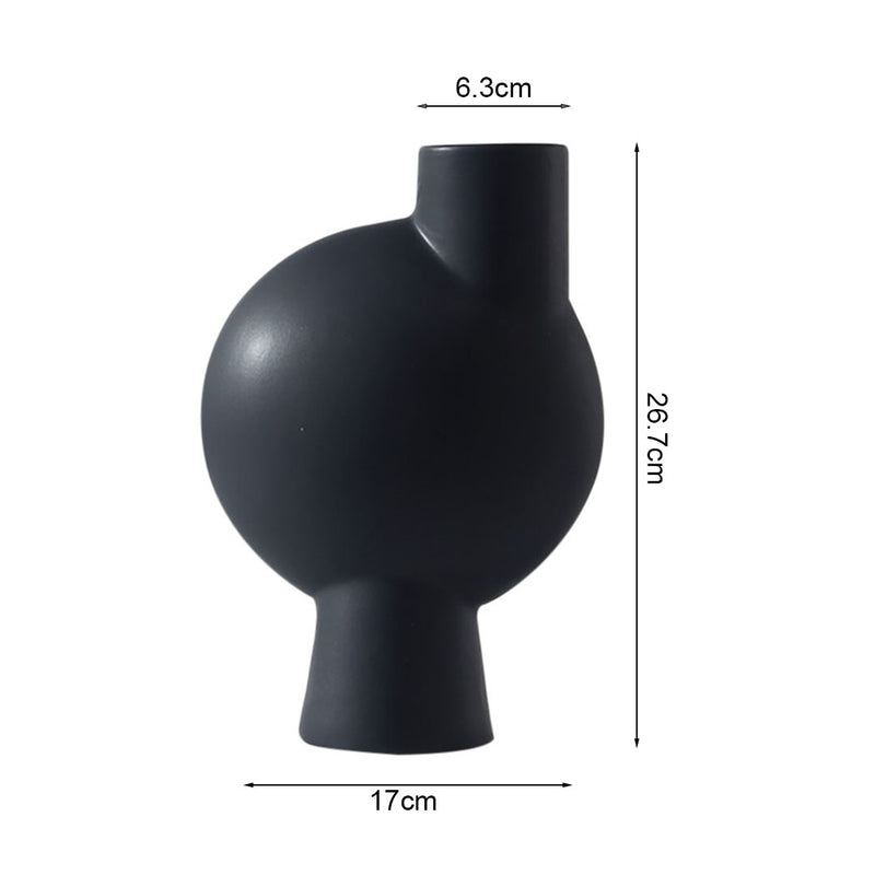 2X Ceramic Modern Abstract Vase 17.8x6.3x26.7cm Narrow Neck Black