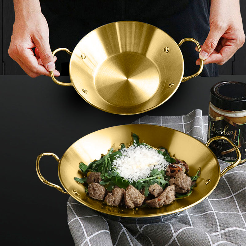 21cm Stainless Steel Dry Pot Gold Finish Kitchen Essential Even Heat Handle